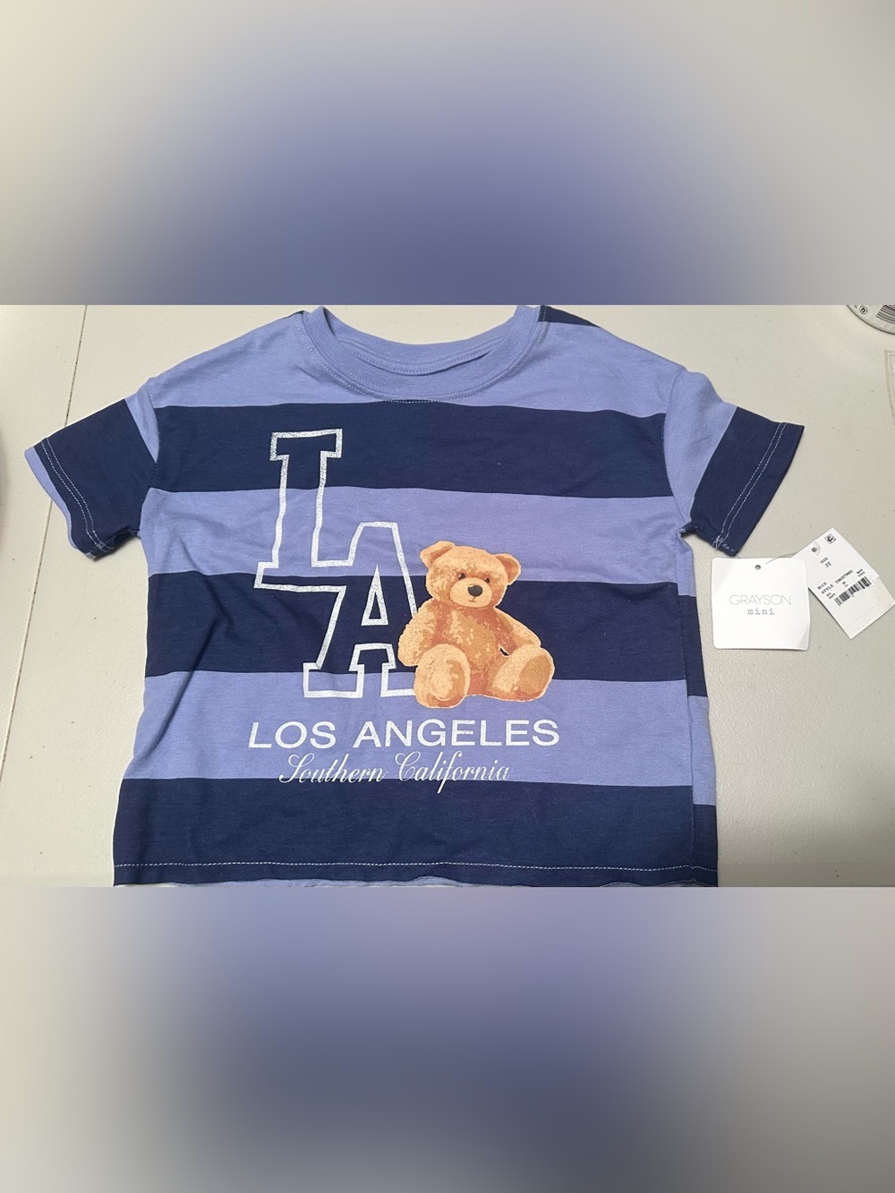 Grayson mini Los Angeles Teddy Graphic Kids Tee in light blue & Navy kids 3T